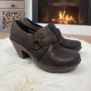 Vintage 🔥Born 🤎Chunky Clogs Brown Leather Platform Heels‎ Y2K Grunge Boho